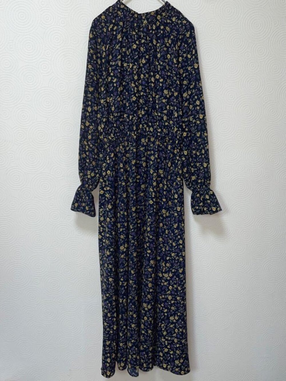 Airisa Floral Navy Long Sleeve Flare Maxi Dress Casual M